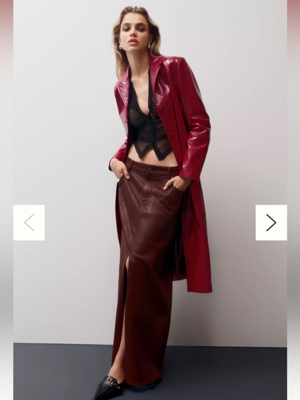 Anthropologie Pilcro The Madi Front-Slit Denim Skirt Burgundy Brown MAXI Sz 4